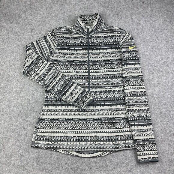 Nike Tops - Nike Pro Hyperwarm Top Womens L Black Gray Bit 1/2 Zip Thumbholes Run Dri-Fit